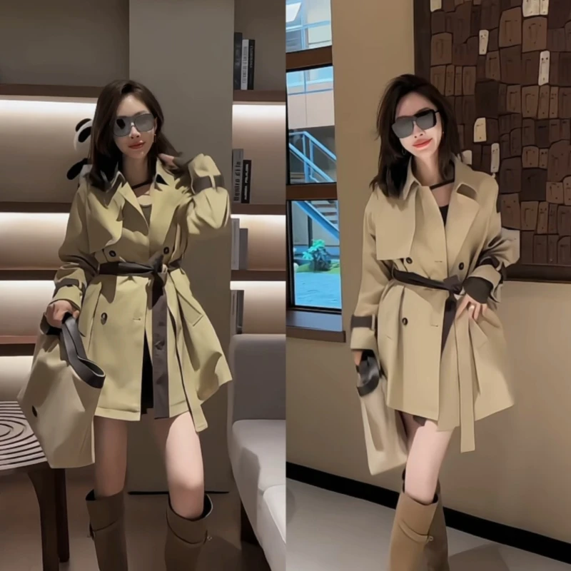 秋季新款短款英伦风西装领收腰带女式风衣外套