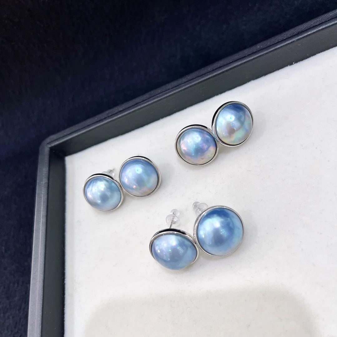 天然海水星空蓝马贝简包耳钉 S925银 17-18MM 多样性发一 R009