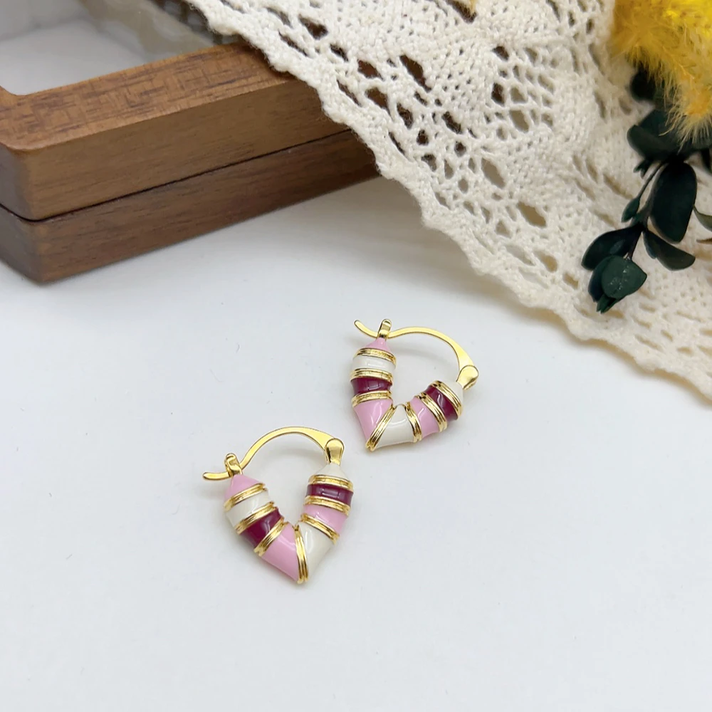 铜合金耳饰 02711 好啊商店 爱心粉白滴油耳扣