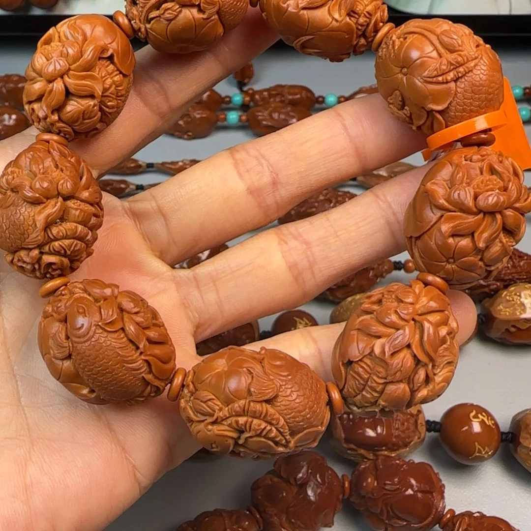 橄榄核手串/手链2.1尺寸油核双鱼戏莲