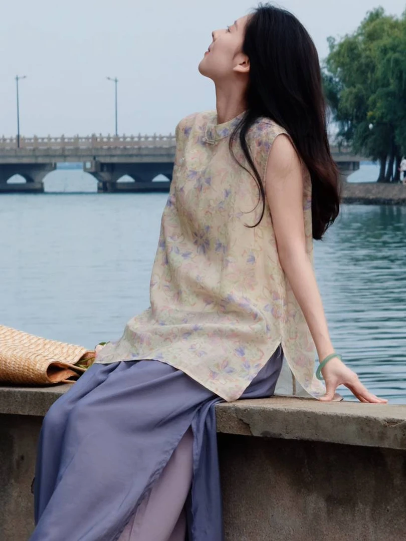 云期一梦【山茶花】莱赛尔苎麻文艺风小衫