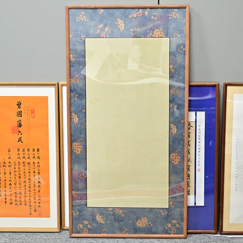 【100*50】苏绣金织花100*50复古画框小叶黄檀实木榫卯画框