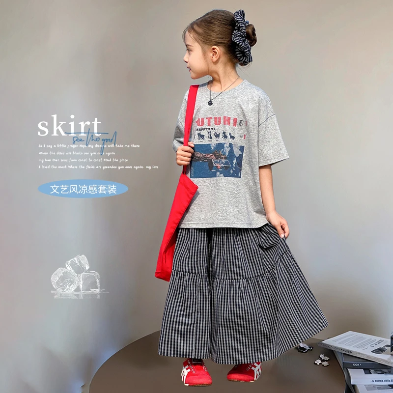 图图小象童装女童套装2025新款韩系百搭短袖半身裙两件套HBXU699