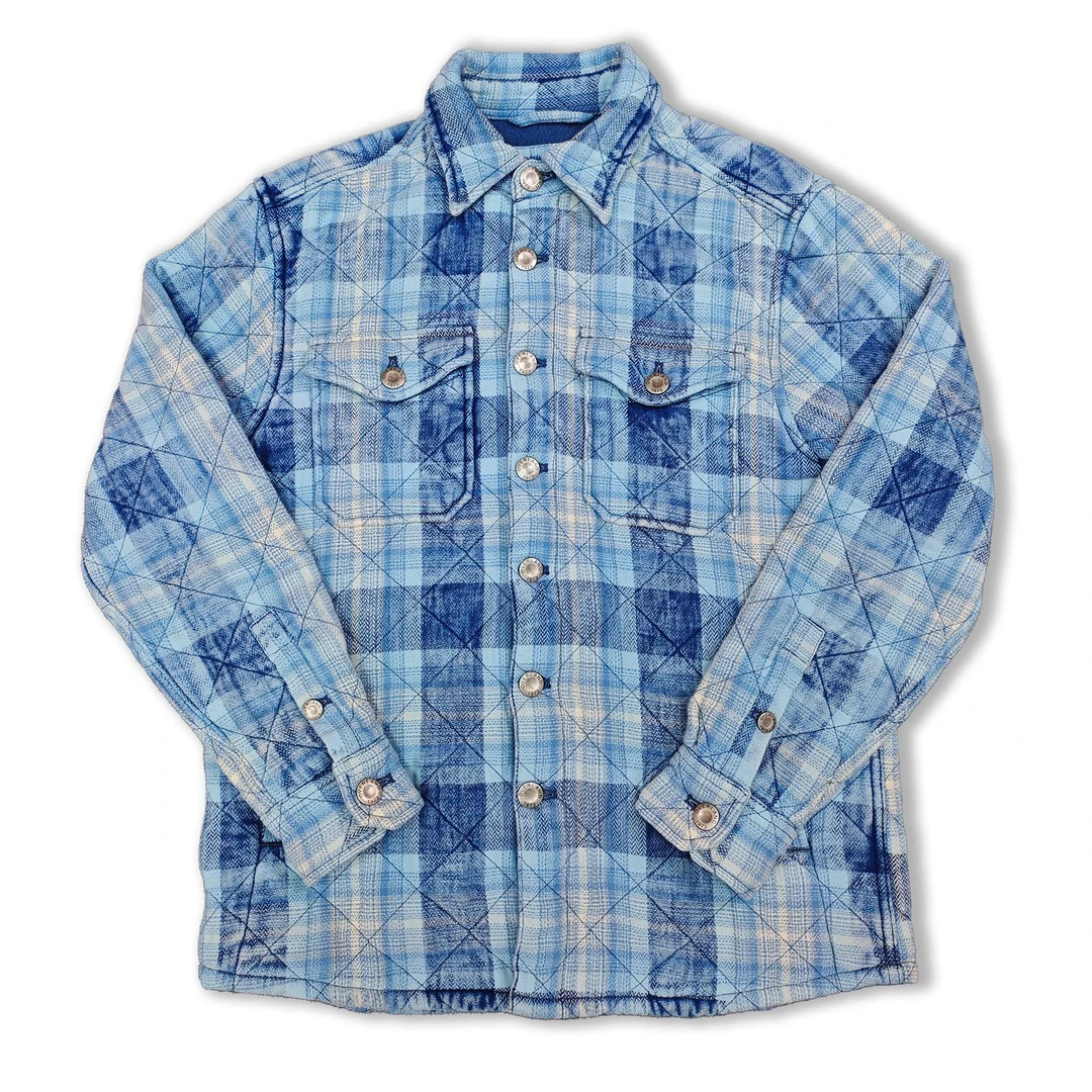 美国OVERLA*D蓝染菱形格纹裥棉男士水洗衬衫外套