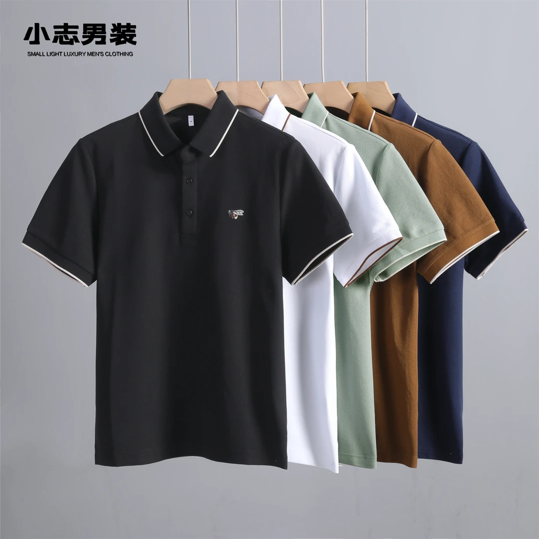 【断码五折】个性蜜蜂刺绣短袖POLO衫领口撞色时尚休闲男透气上衣潮