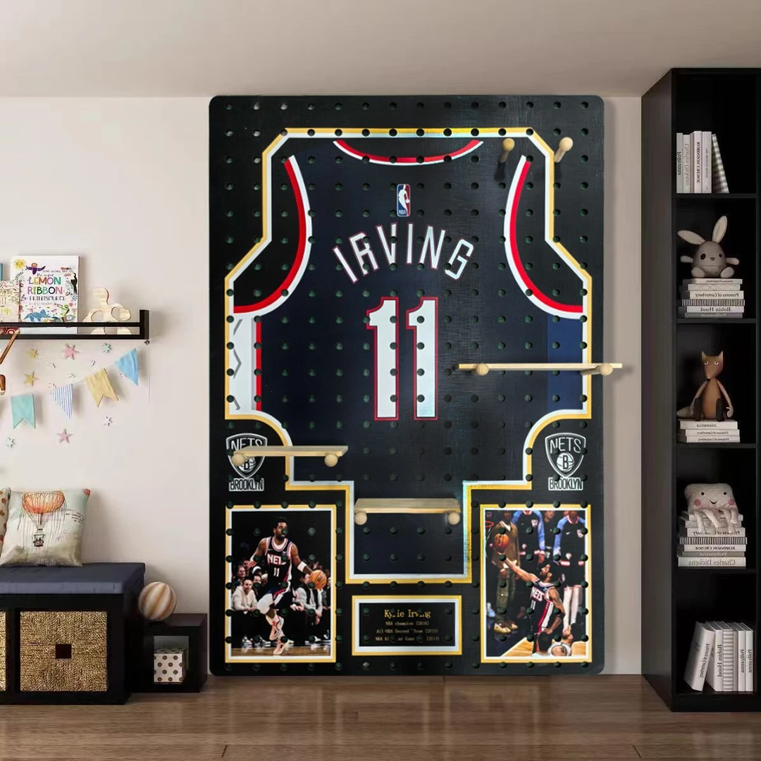 NBA篮球明星球衣挂画装饰画洞洞板置物架入户玄关高级感