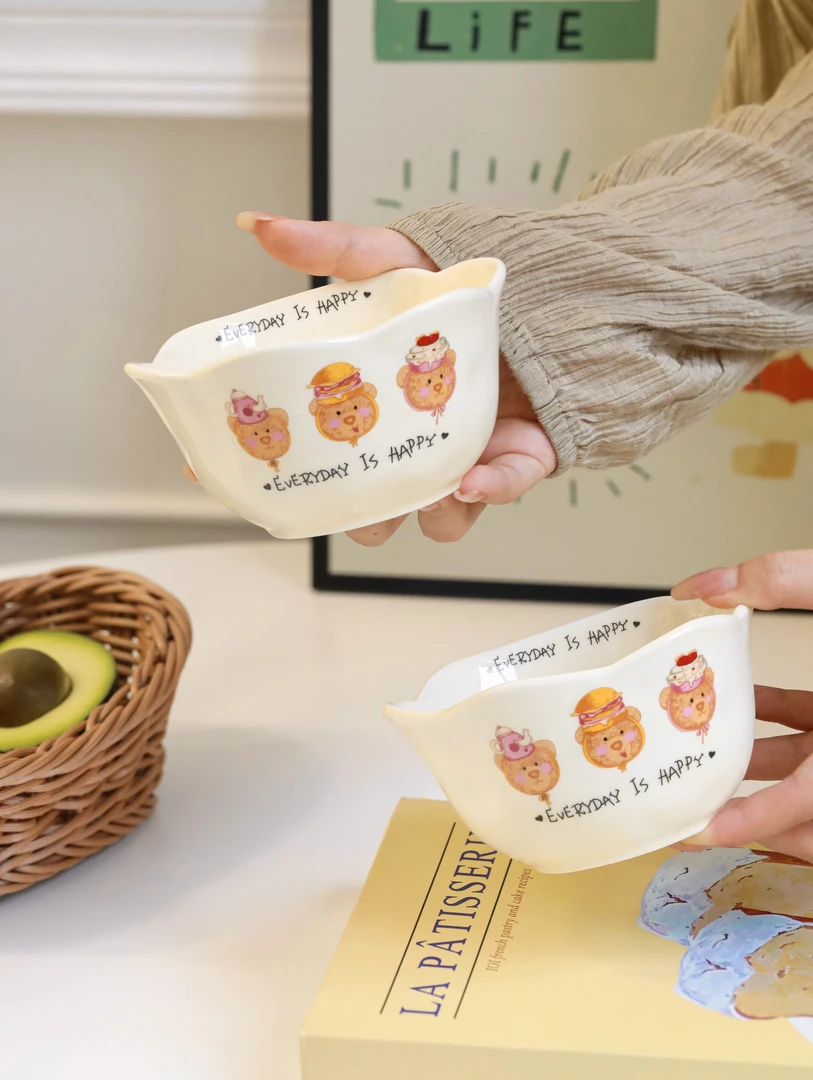 【嘟嘟熊4.8英寸米饭碗2个】软萌治愈系碗少女心网红酸奶碗小清新碗