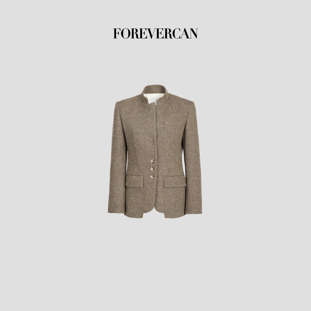 FOREVERCAN“威尔明顿”客订美丽诺羊毛人字纹收腰西装外套 SC22676