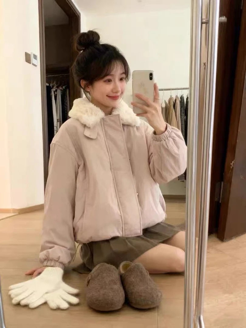 外套女冬季2025新款设计感小众粉色可爱甜美风棉服小个子短款棉袄