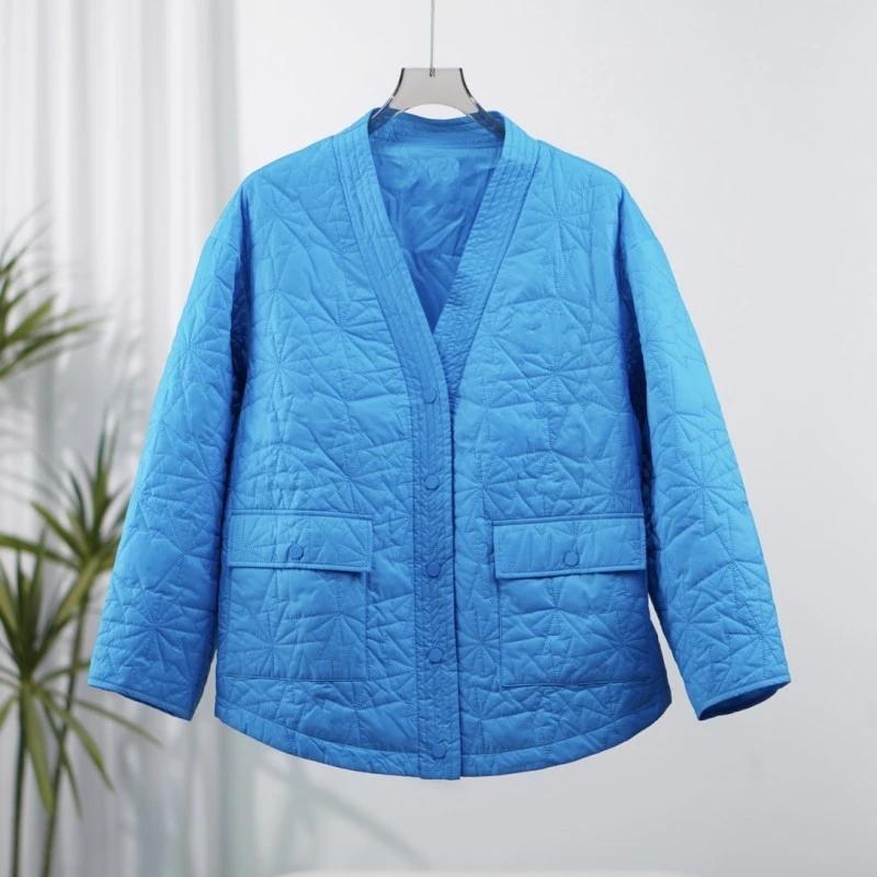 【三C・伊】Y791-5 简约字母夹棉外套蓝色Y22410130A10