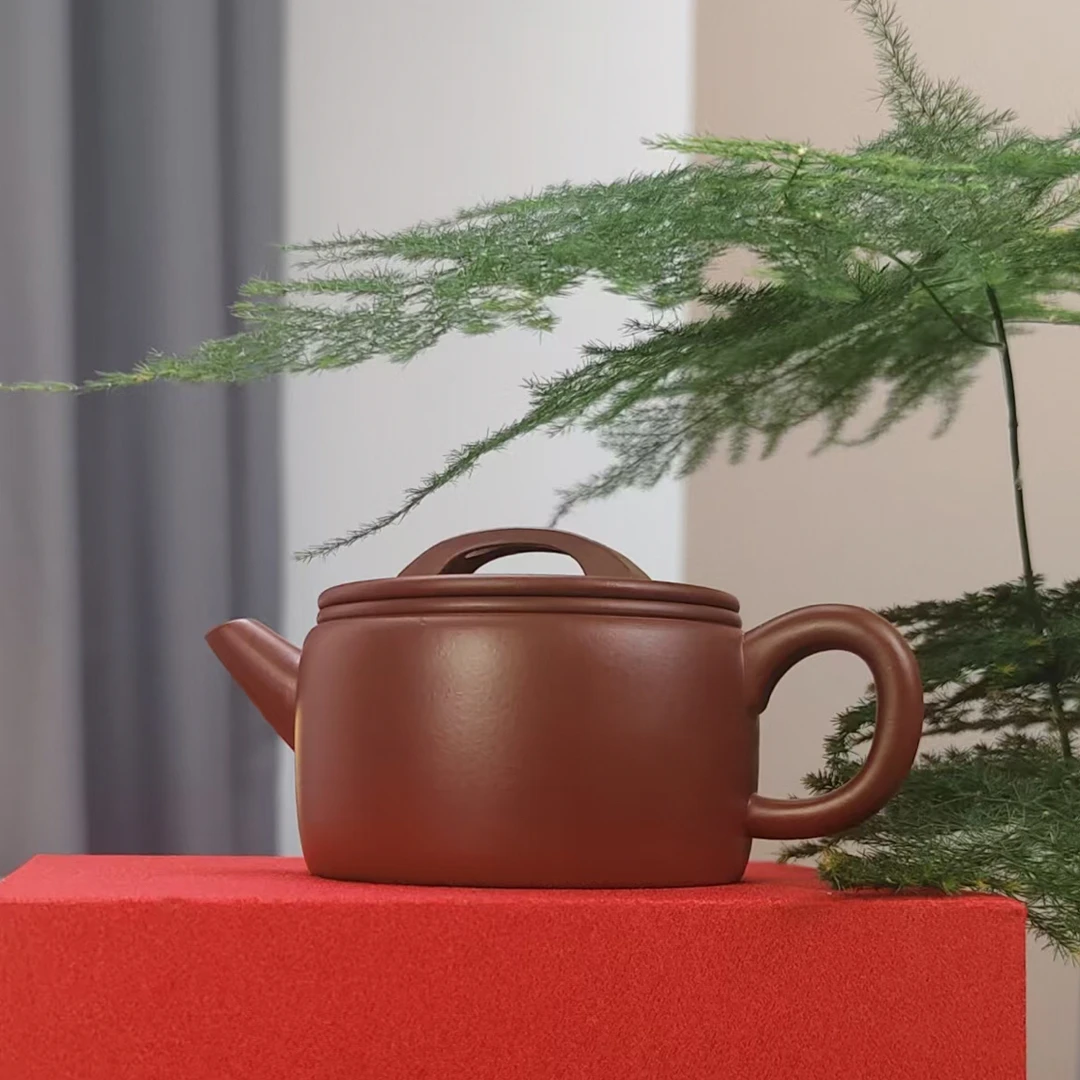 【宜兴紫砂】汉瓦壶半手工原矿朱泥100ml