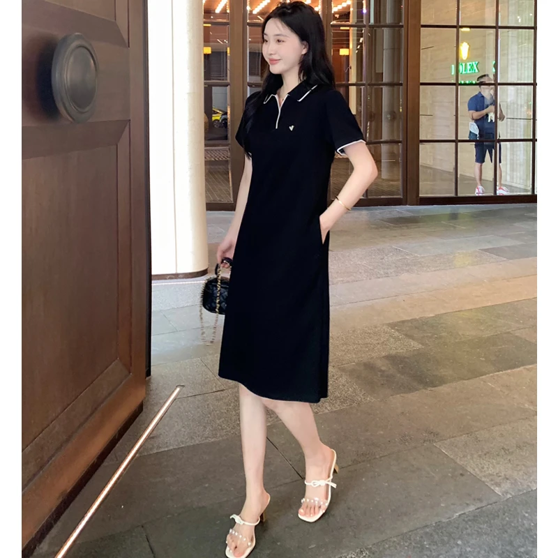 2025夏季新款收腰polo领收腰气质显瘦赫本时尚连衣裙#647