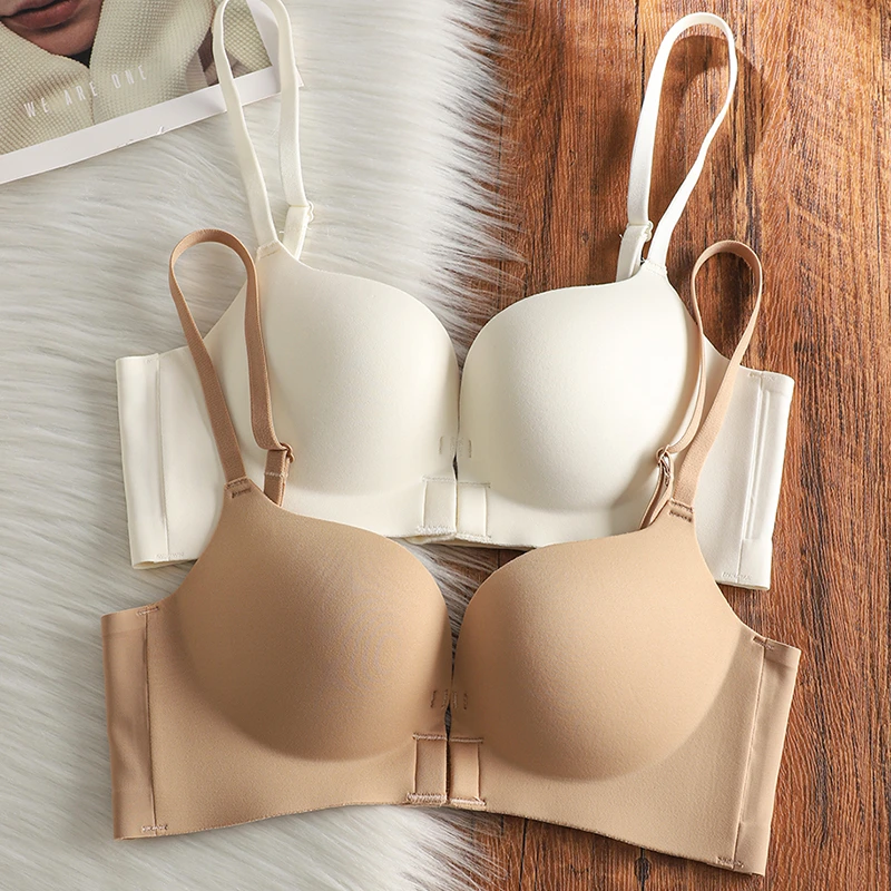 前扣无痕内衣女夏小胸聚拢显大收副乳防下垂无钢圈U型美背文胸罩