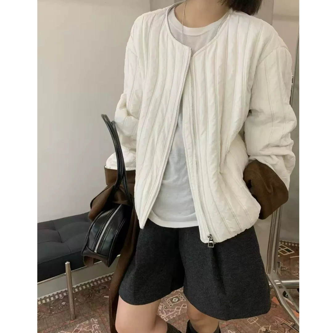 【法夏尔严选】秋冬新款百搭压格复古高级感撞色极简通勤棉服外套
