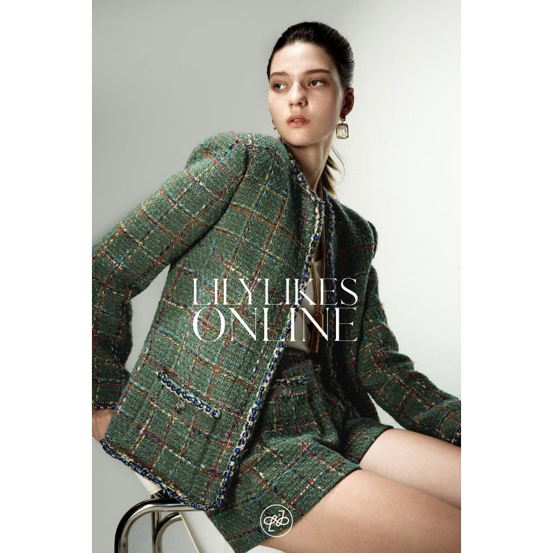 “VTG老钱小香”高奢定制羊毛 手工编织格纹绿小香外套