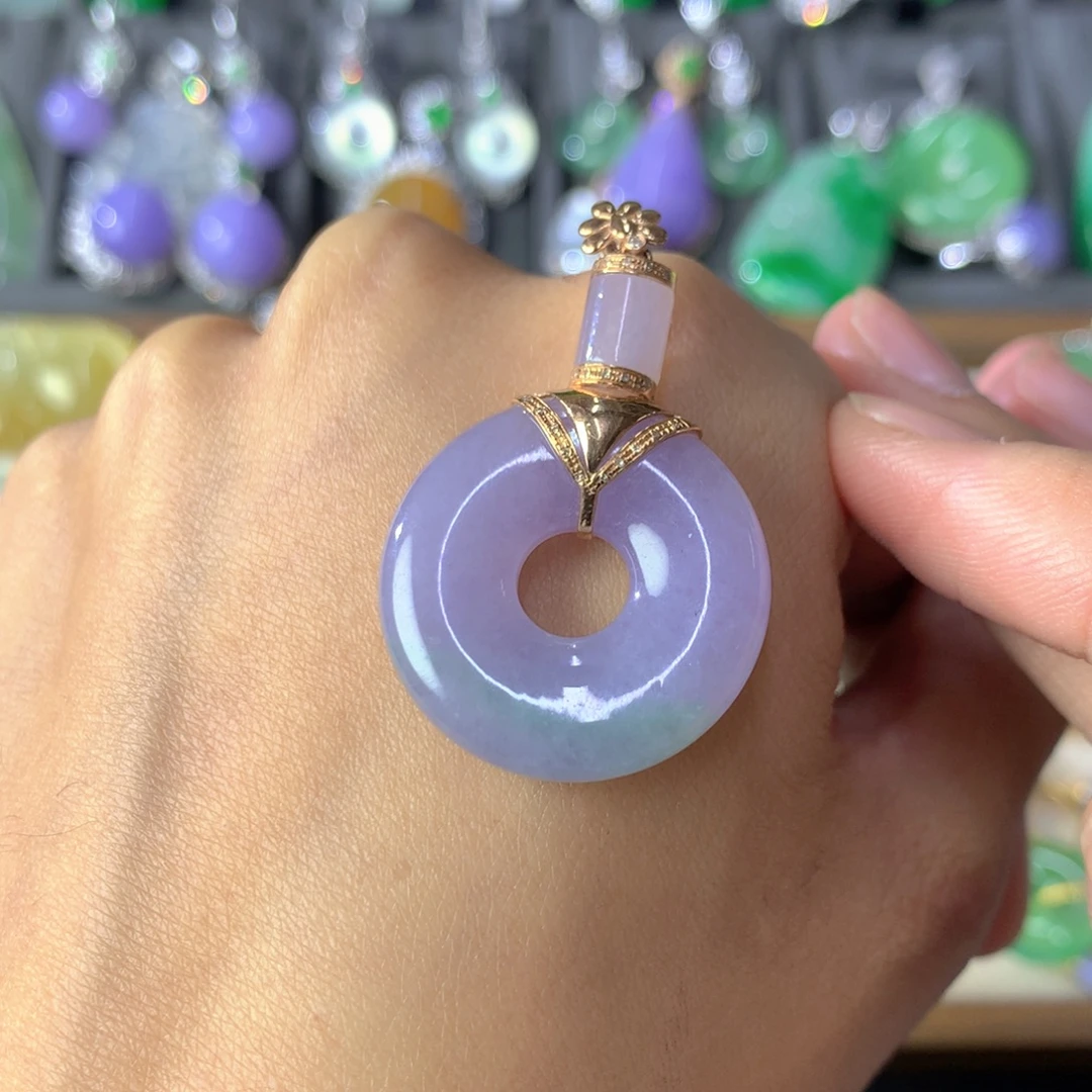 翡翠18K金镶嵌吊坠(不含链)