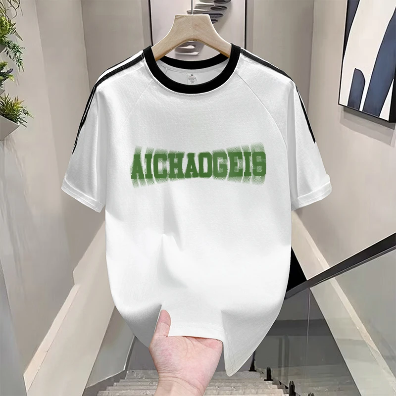重磅潮牌拼接短袖t恤男士痞帅夏季穿搭超火oversize宽松纯棉上衣