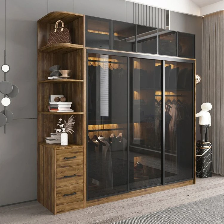 2025新款衣柜家用卧室简约现代玻璃门衣柜推拉门移门滑门衣柜定制