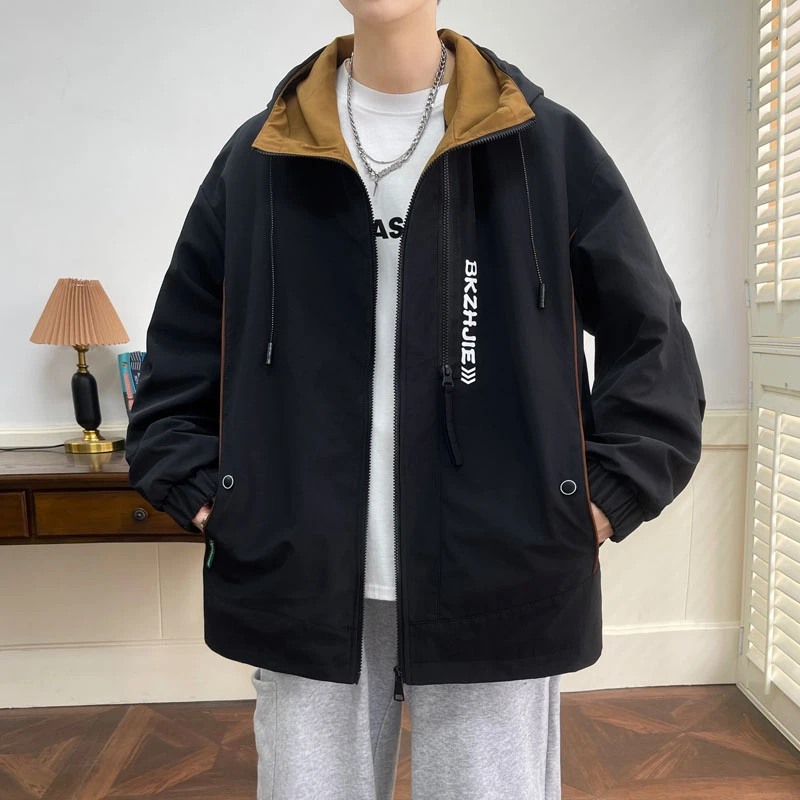 春秋季男士连帽夹克新款时尚潮流外套青少年学生港风外穿休闲上衣
