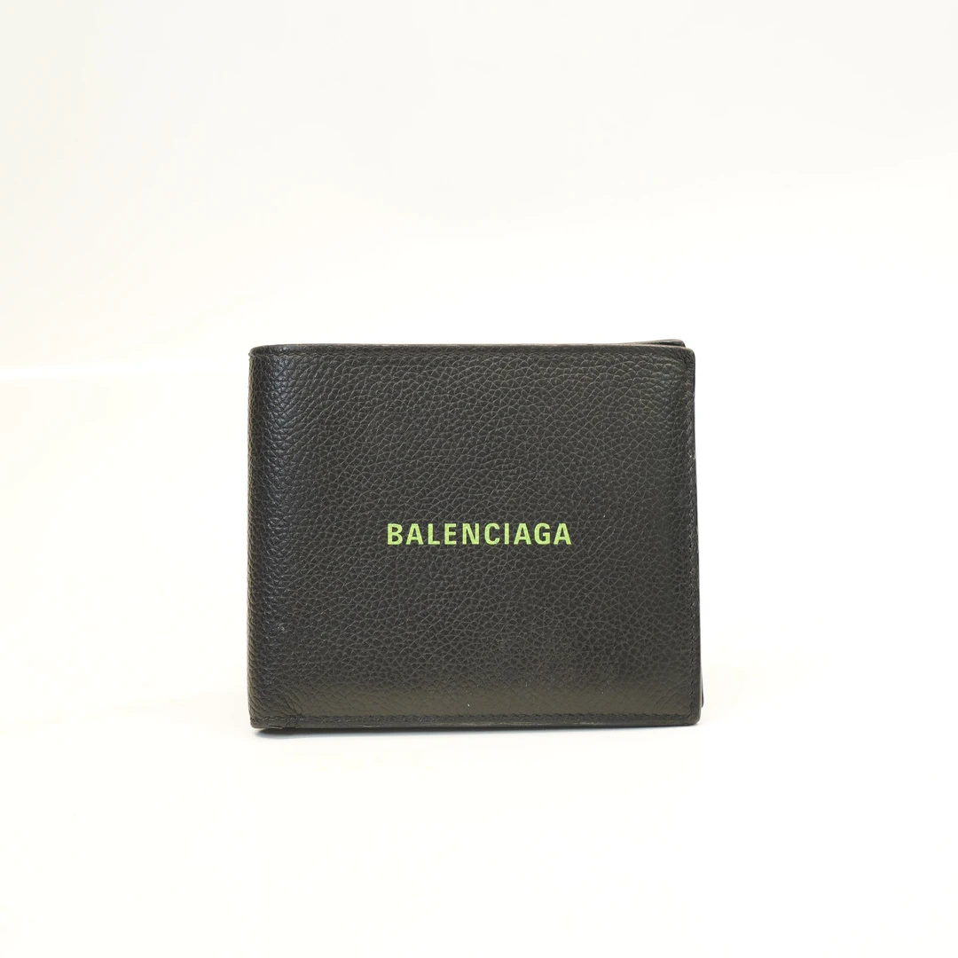 95新 Balenciaga/巴黎世家 黑色全皮对折钱包/HS03186