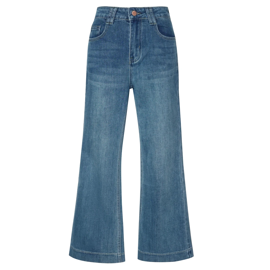 【207962】2025新款时尚百搭复古九分微喇叭裤高腰直筒牛仔裤