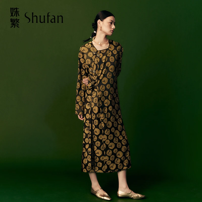 姝繁 新中式花色连衣裙设计师女装 SKWFRL612