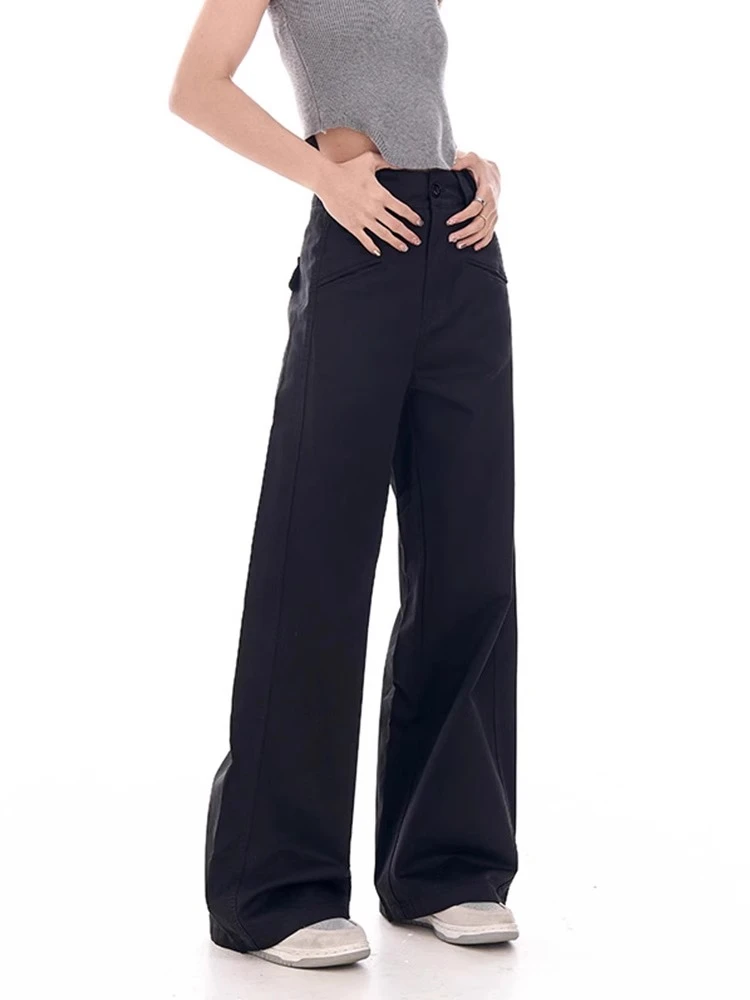 梨形直筒黑色窄版微喇西装弧裤设计感阔腿高腰垂感休闲长裤女显瘦