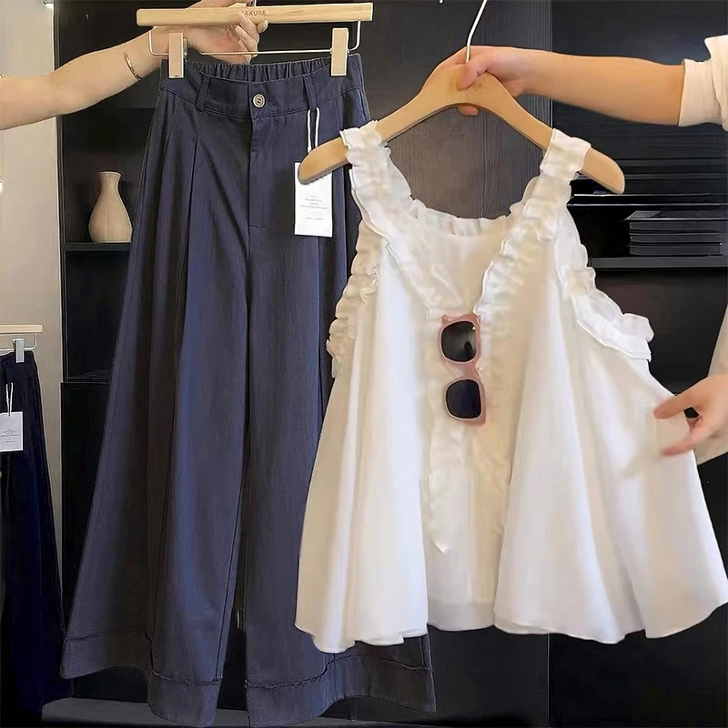 D6802 吊带背心女2025夏季新款外穿宽松高级感木耳边法式v领上衣