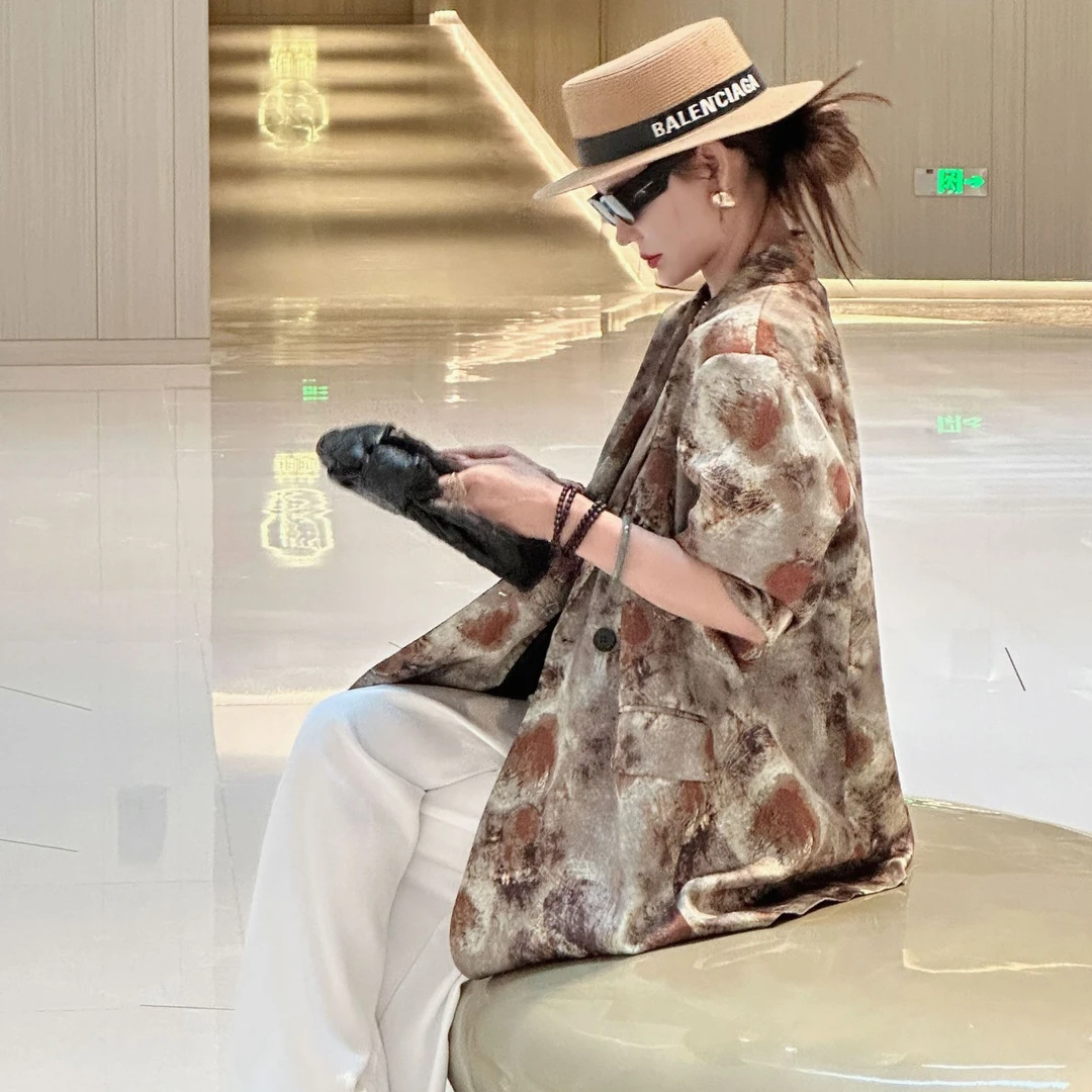 JIA穿搭专属2025春[里约艺术]时尚休闲宽松欧版百搭印花西服外套