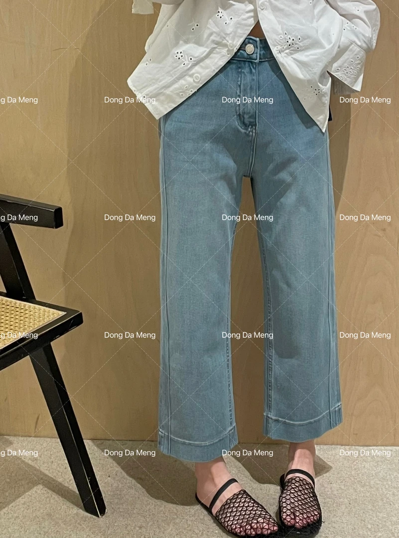8526春季新款浅色高腰百搭宽松休闲弹力修身九分法棍牛仔裤