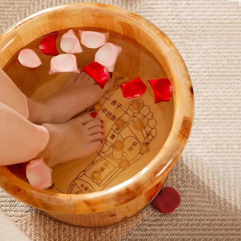 泡脚桶洗脚盆香柏木足浴桶成人木质洗脚桶穴位按摩实木加厚桶
