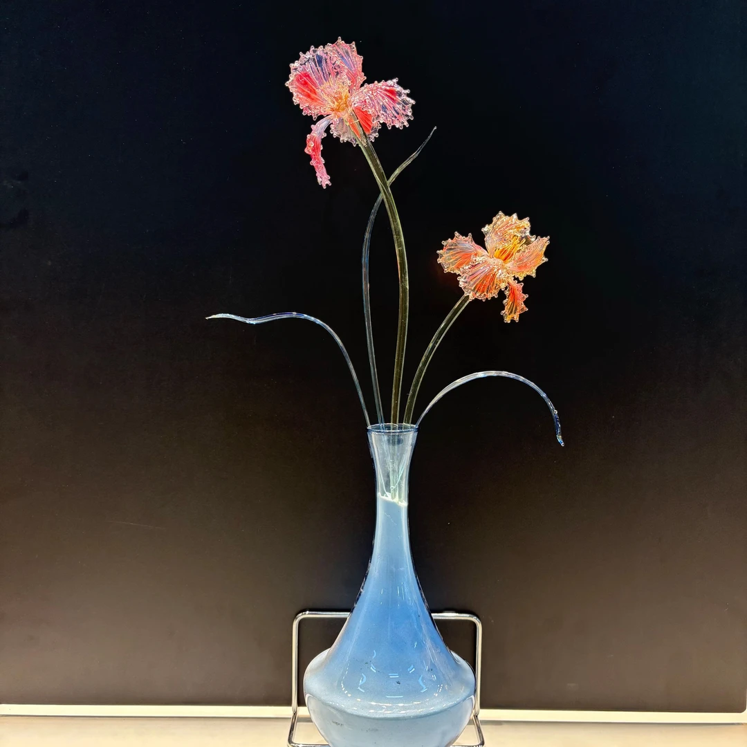 淄博琉璃075鸢尾花【金红鸢尾】纯手工烧制