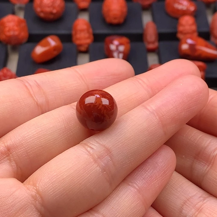 南红玛瑙未镶嵌牛血火焰纹圆珠单珠12.7MM