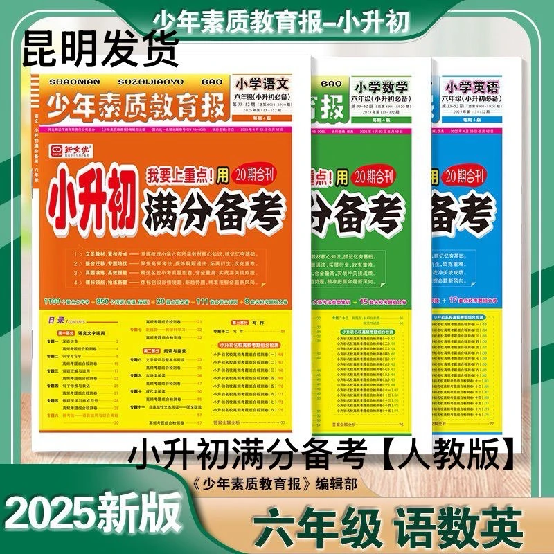 新版2025少年素质教育报小升初满分备考六年级语文数学英语人教版