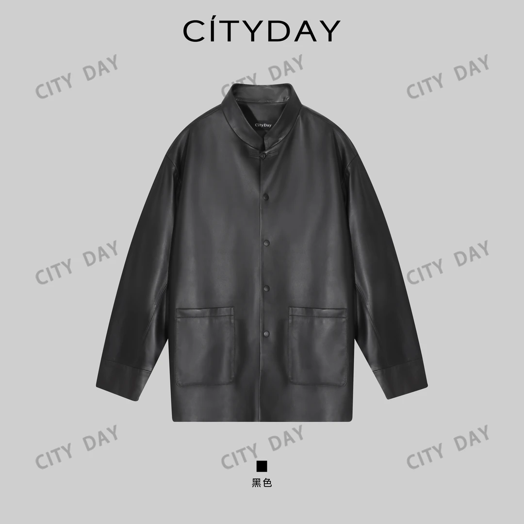 CityDay【楠哥】龙的传人·绵羊皮新中式老钱小立领皮衣外套 70205