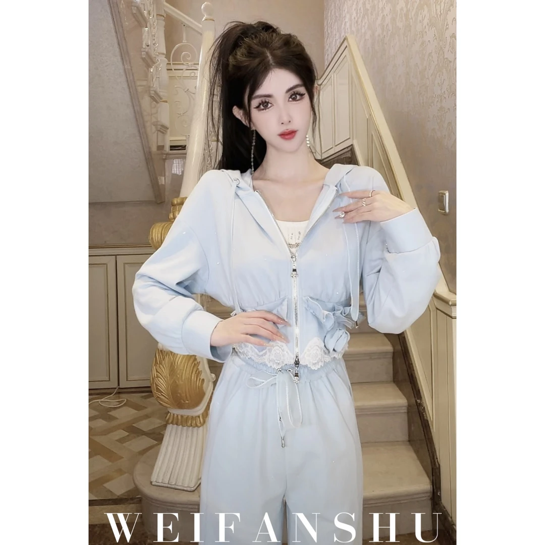 WEIFANSHU/魏凡舒【雾霭玫瑰】早春新款显瘦时尚休闲套装外套&裤子