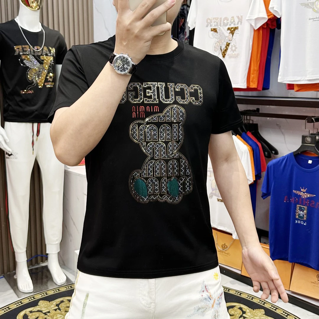 2025夏季新款时尚男士短袖T恤圆领修身轻奢休闲百搭个性半袖