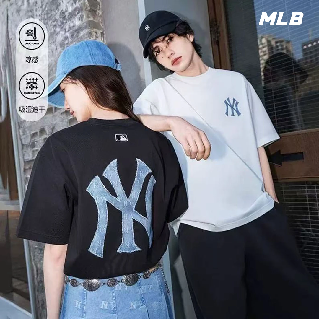 MLB男女情侣做旧大logo时尚速干凉感T恤短袖25春季新款3ATSM0953