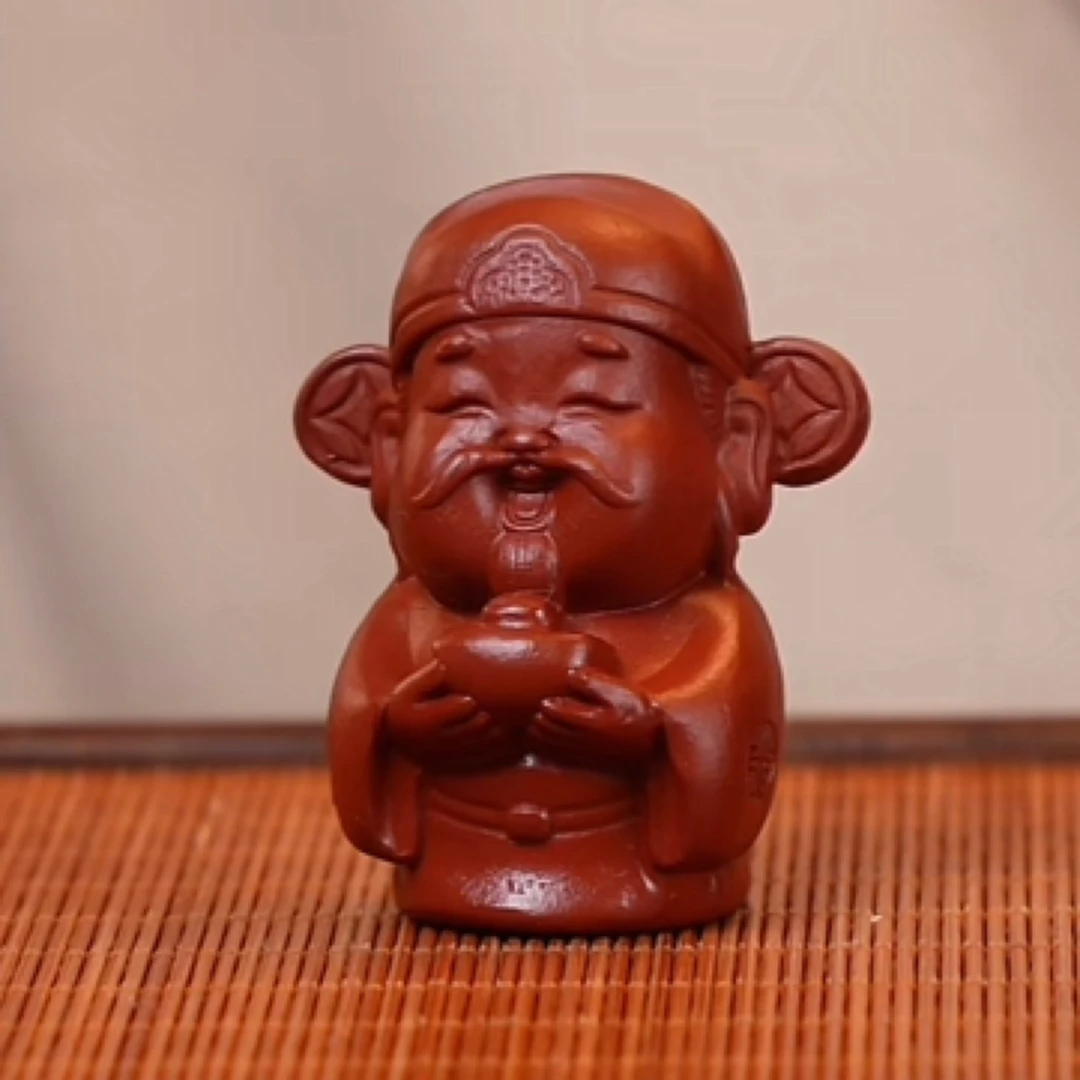 C1007紫砂朱泥财神茶宠摆件