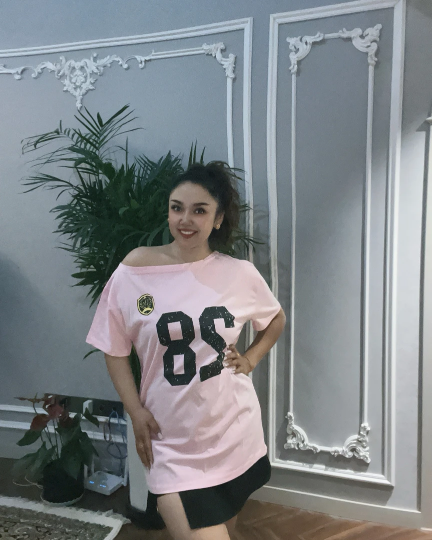 夏季美式复古辣妹露肩印花短袖T恤宽松百搭休闲斜肩上衣