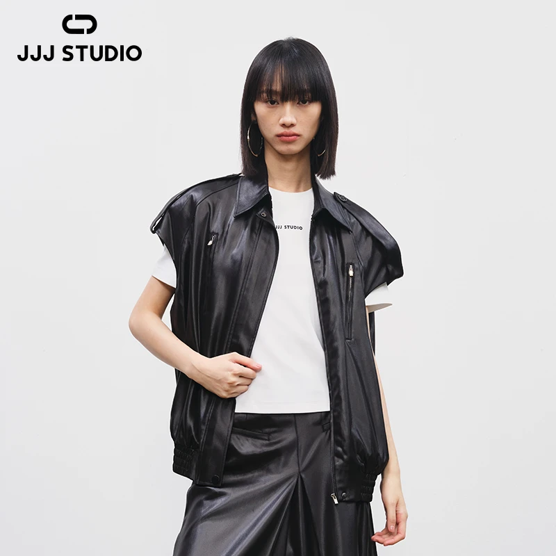 JJJ STUDIO 黑色女百搭时尚轻奢休闲经典马夹 JDWFR1W165
