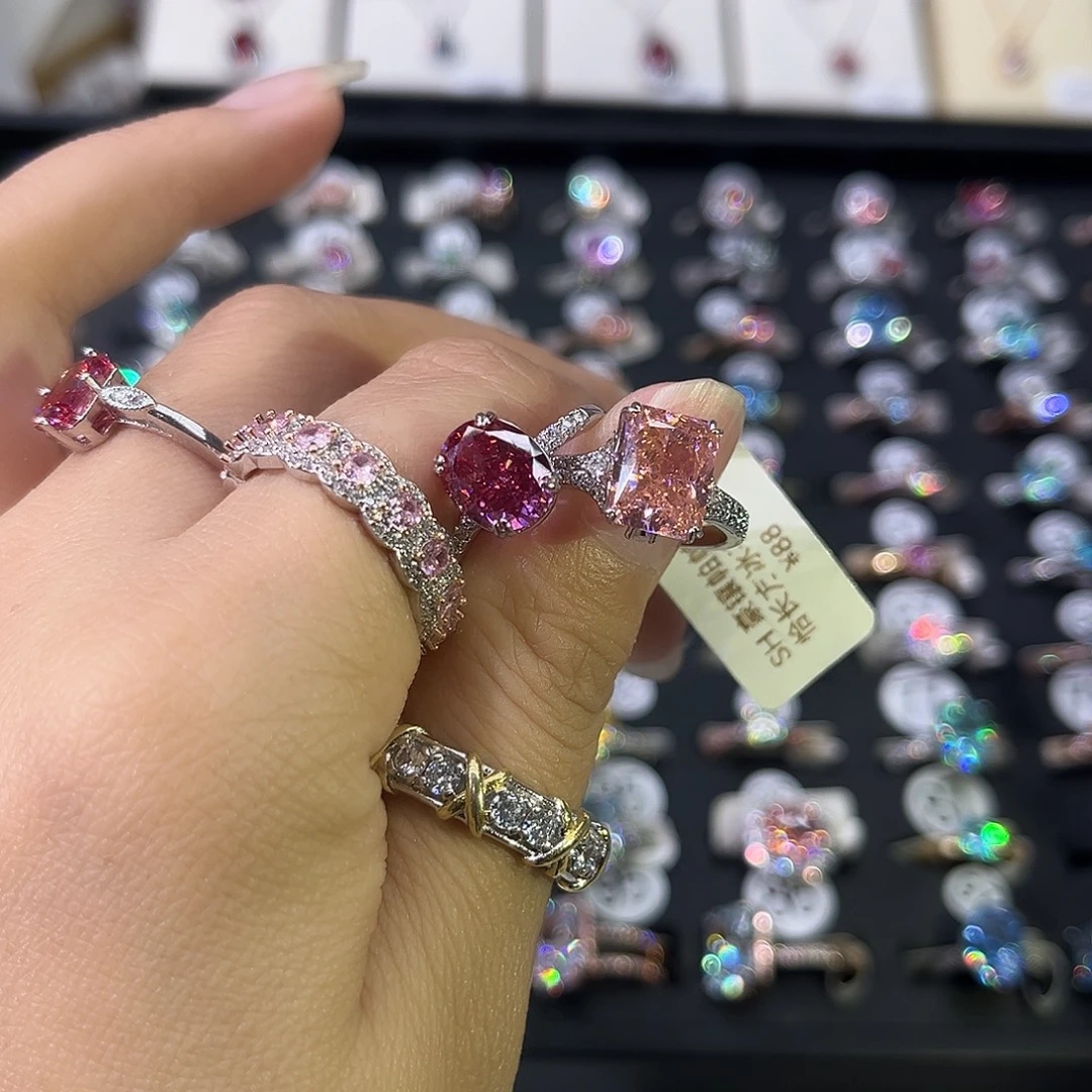 莫桑石非金属SH豪镶长方冰花（换深西柚粉）三卡-14