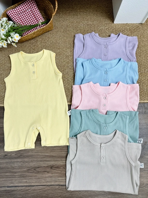 【小沫家】外贸夏季薄款莫代尔连体无袖莫兰迪色系爬服