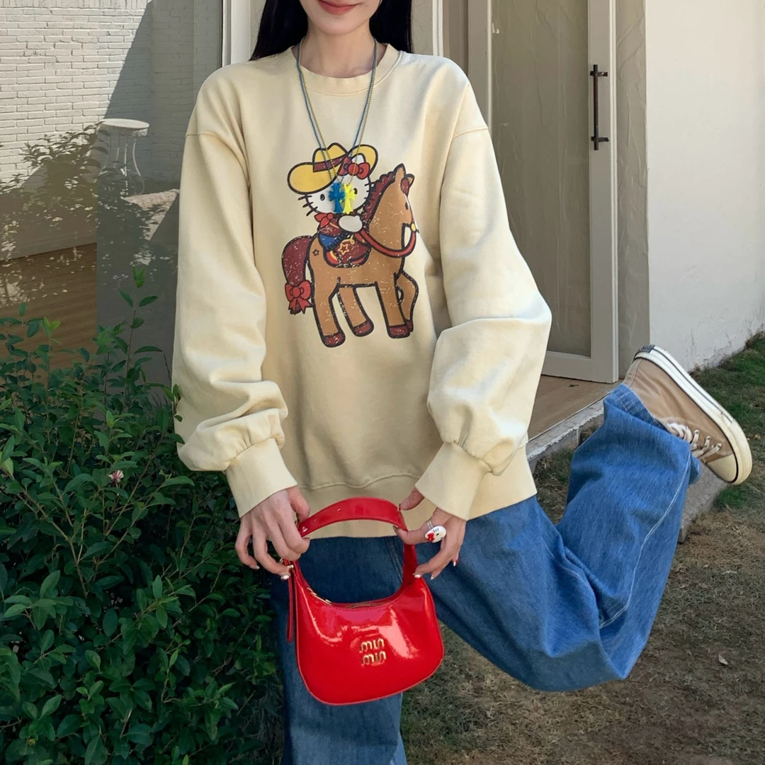 韩版新款时尚骑马猫咪圆领休闲卫衣W1515