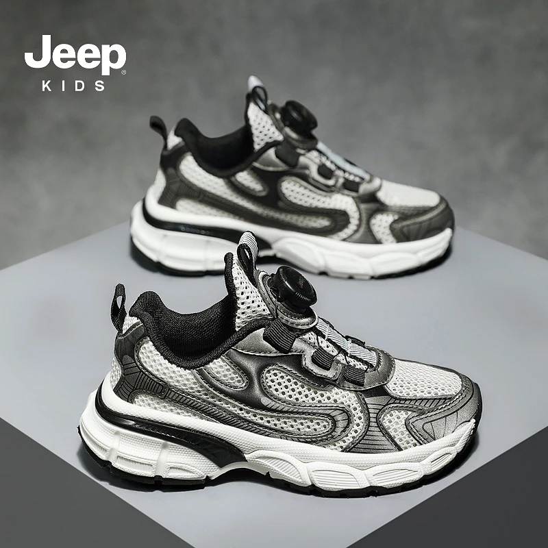 Jeep吉普男童防滑减震运动跑步鞋2025夏季新款单网镂空透气休闲鞋