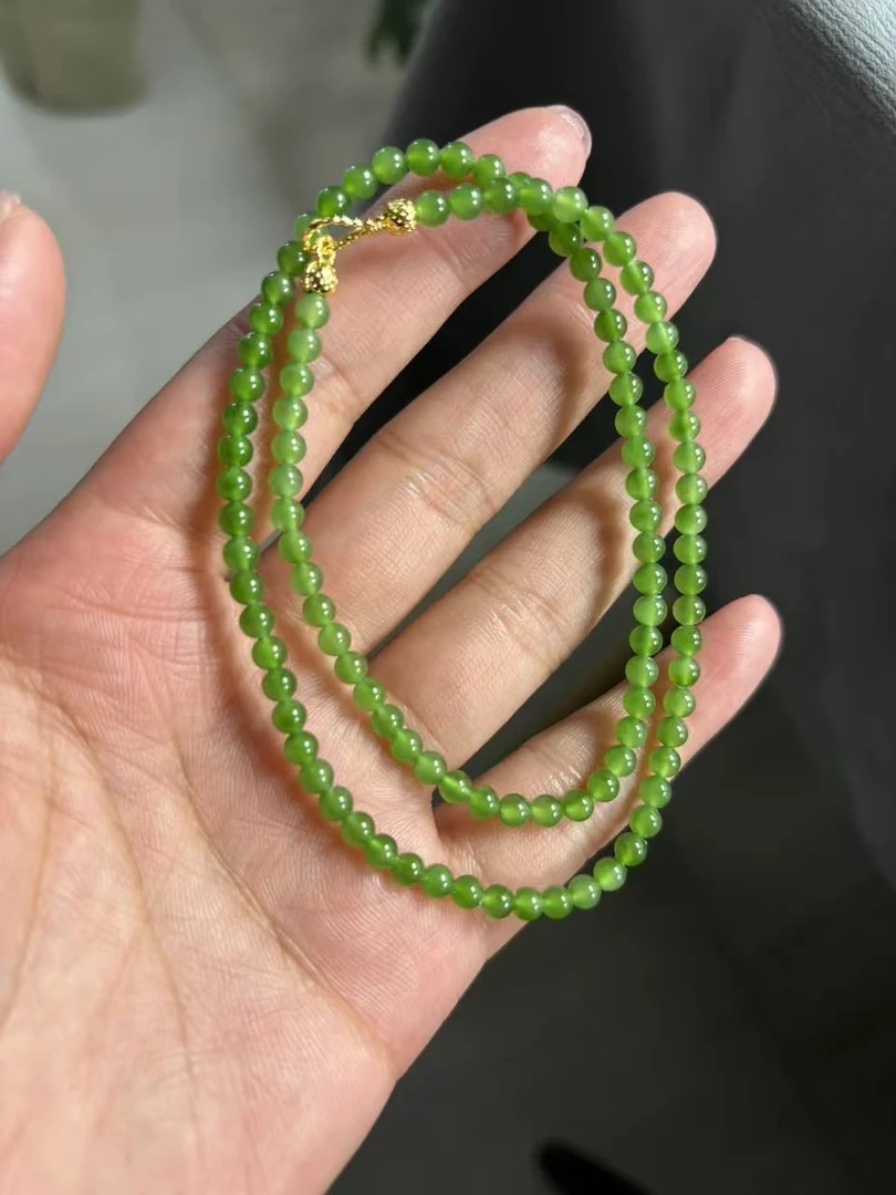 天然和田玉碧玉4mm锁骨链