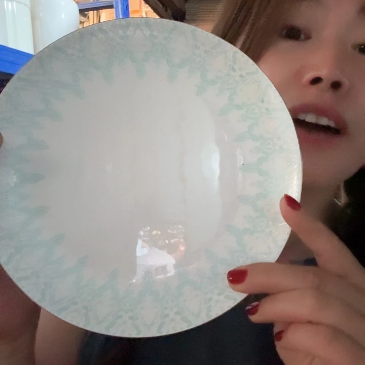 外贸尾单陶瓷餐具微瑕蓝色蕾丝甜品盘