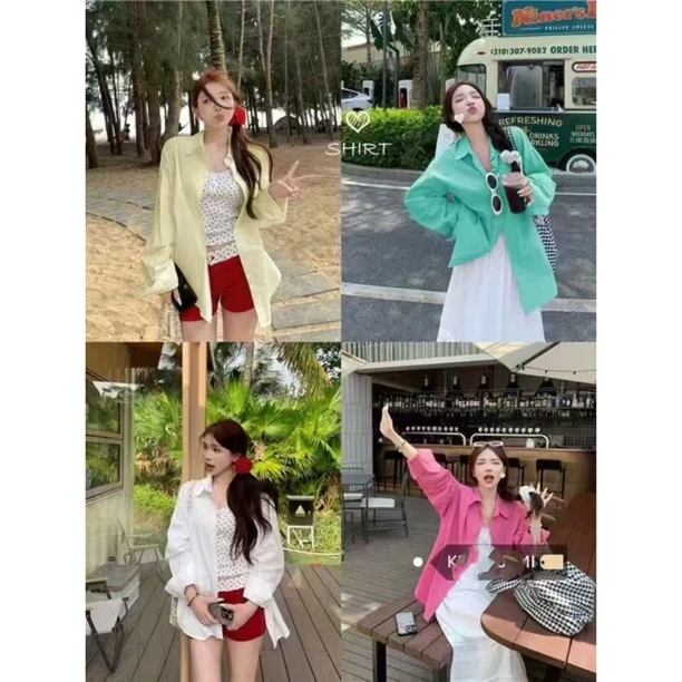 2025年春季新款时尚洋气显瘦百搭糖果色慵懒风衬衫