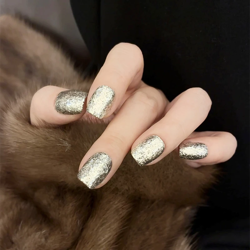 【财阀千金】手工穿戴甲暖香槟金箔闪百搭美甲贴片