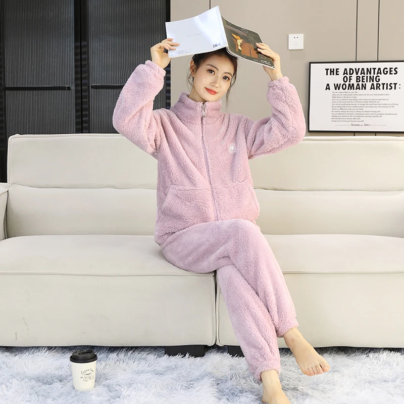 【冬季新款】加绒加厚睡衣情侣装韩版二件套冬季爆款睡衣外穿